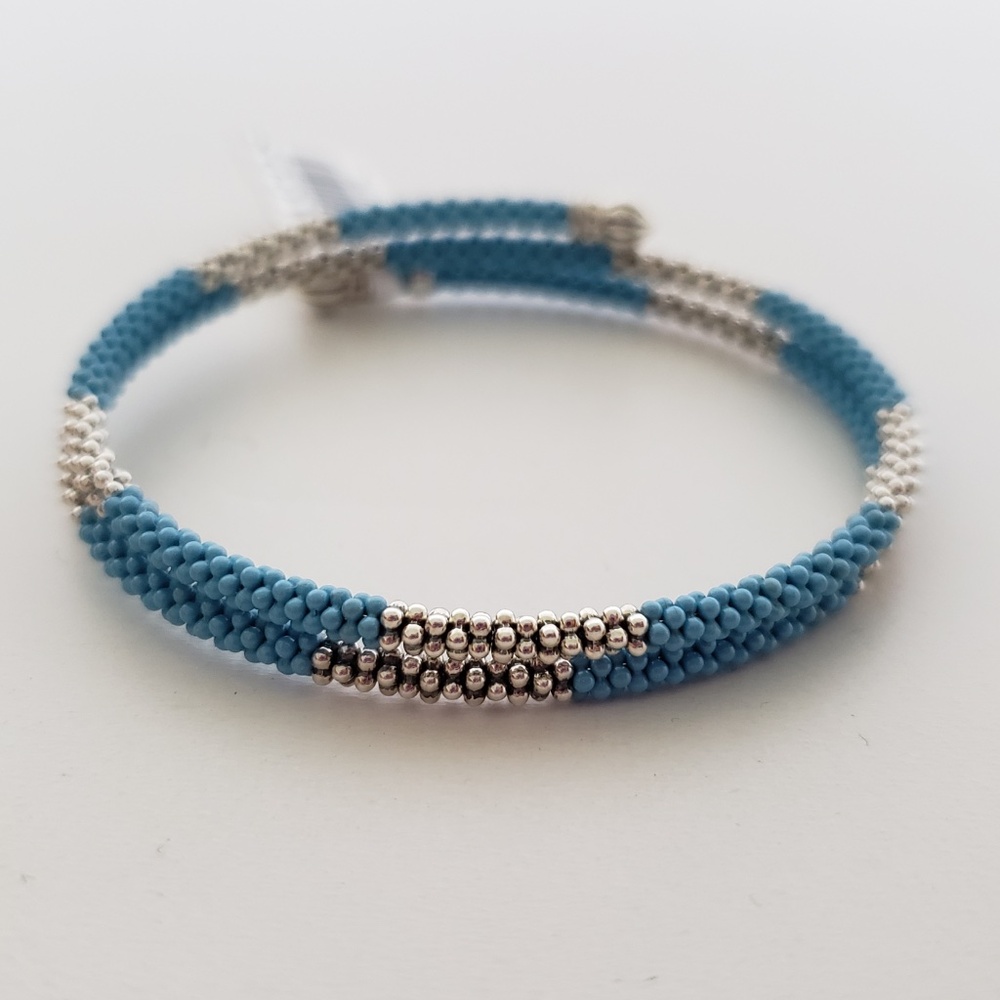 LAGOS Caviar Sterling Silver Blue Ceramic Beaded Coil Bracelet - Picture 12 of 16